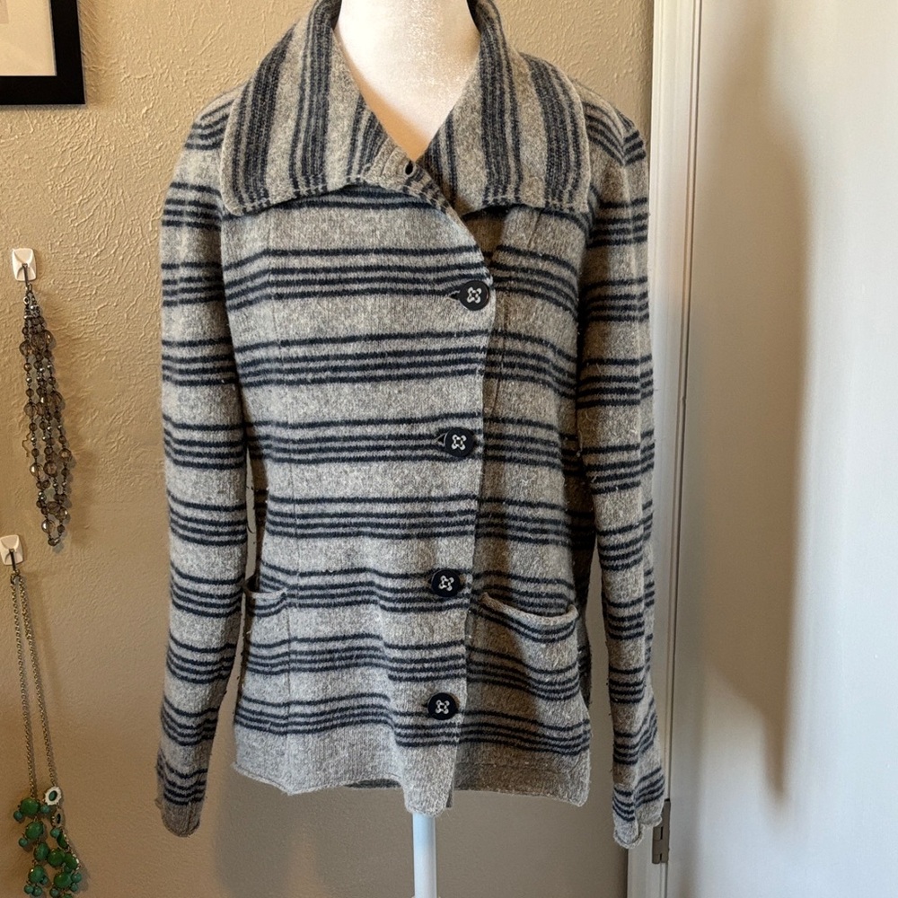 Striped Gray and Black Horny Toad Boiled Wool Jacket size M